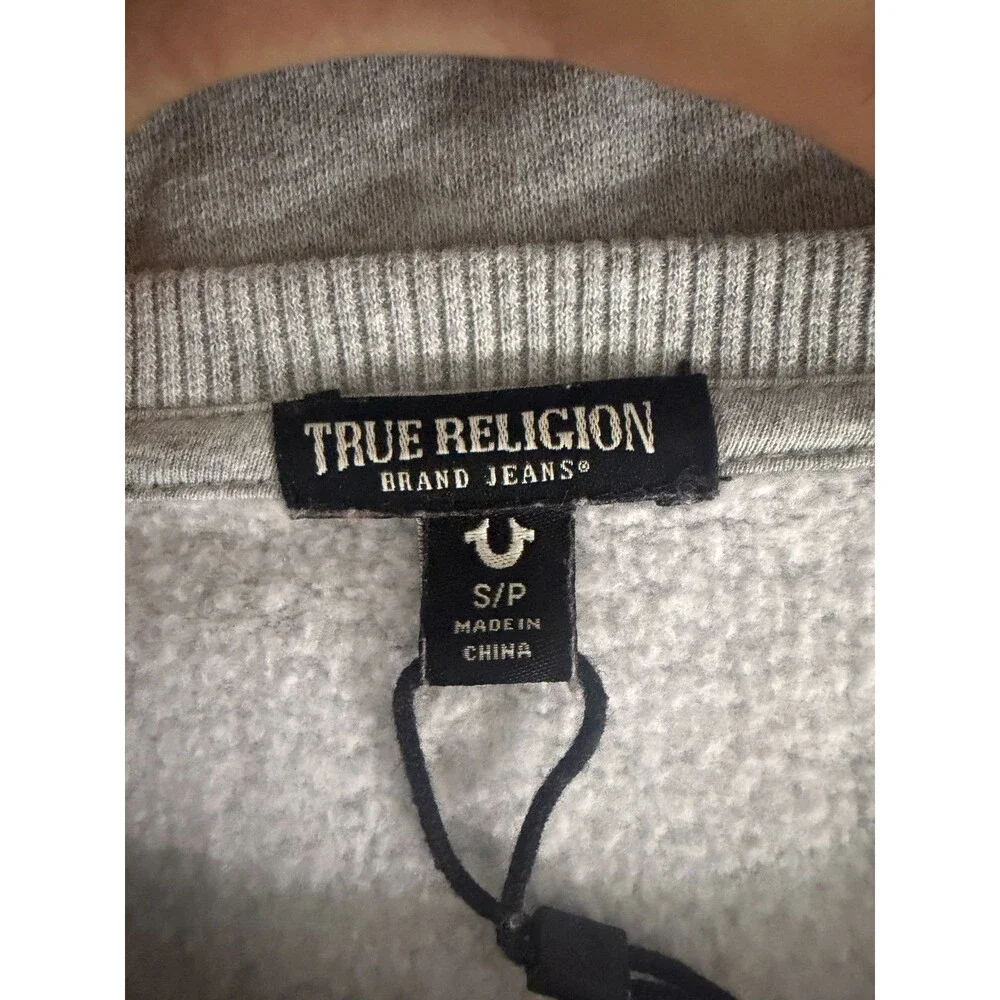 True Religion Gray Crewneck Sweatshirt Small Red Horseshoe Logo Pullover